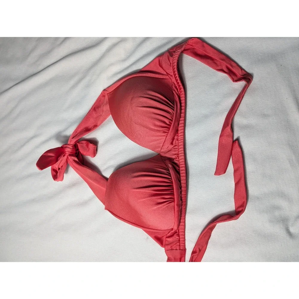 Venus Coral Pink Halter Bikini Set High Waist Side Tie Swimsuit DDD / 16 sku 459